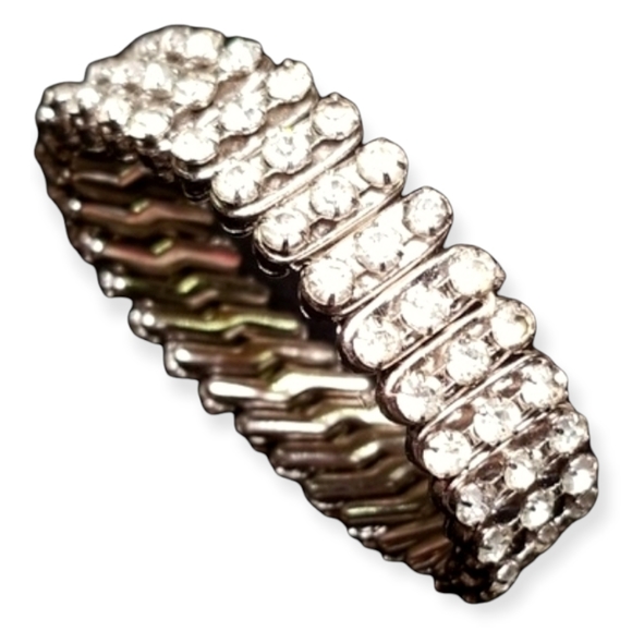 Vintage Mid Century British Hong Kong Rhinestone Accordion Stretch Bracelet - Picture 5 of 13